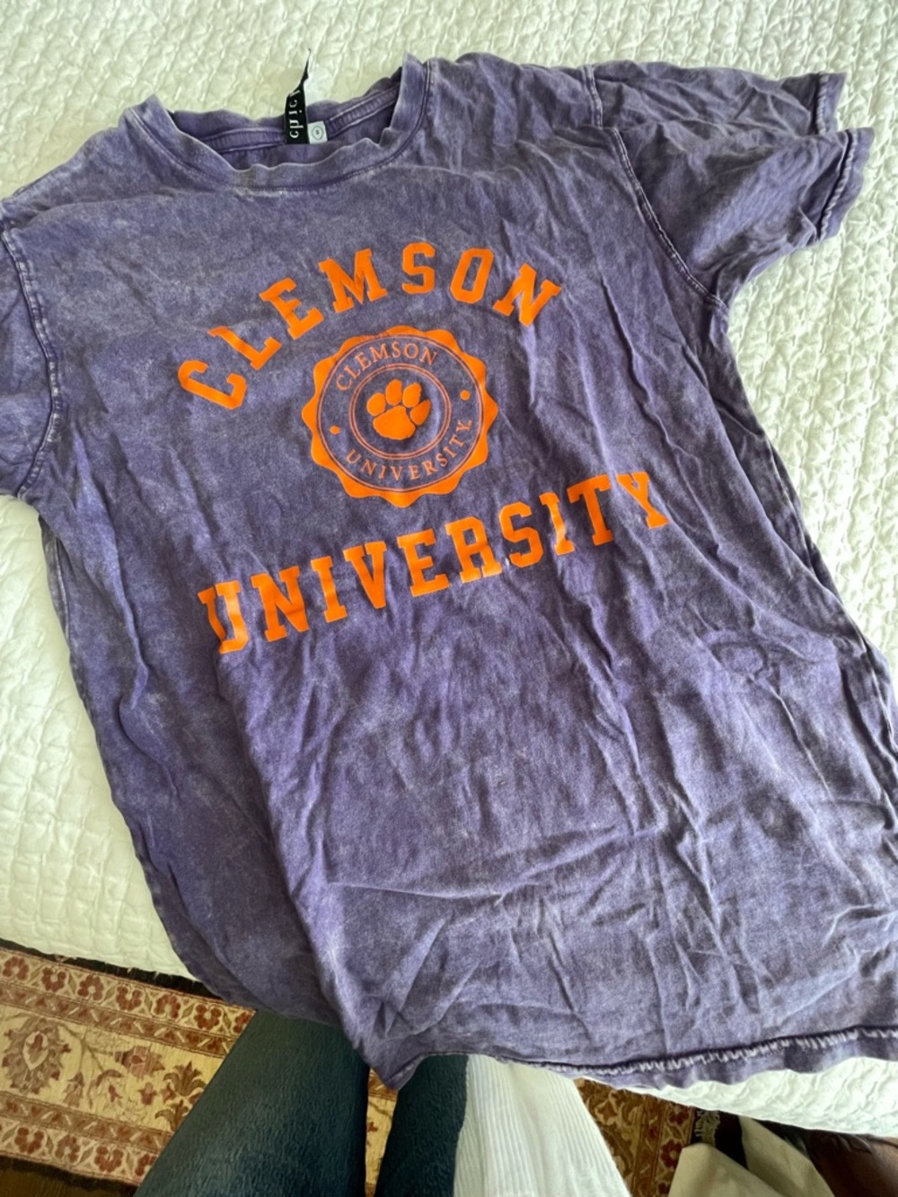 Clemson University Vintage Wash Tee in Purple & Orange